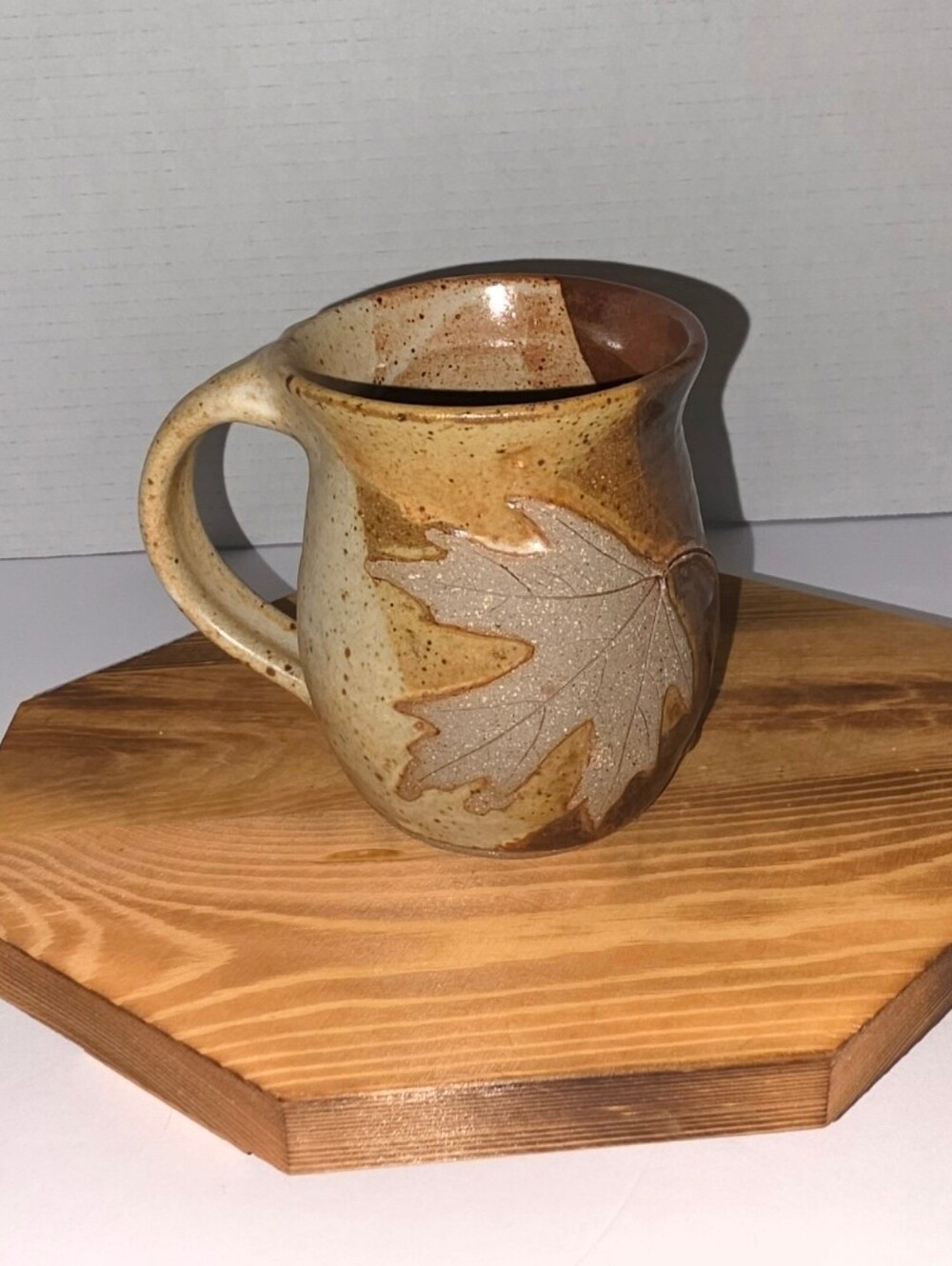 Studio Art Pottery Maple Leaf Relief Design Handcrafted Mug Cup Handmade